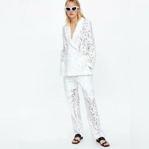 ZARA WOMAN ECRU LACE HIGH WAIST TROUSERS PANTS WITH POCKETS SIZE S